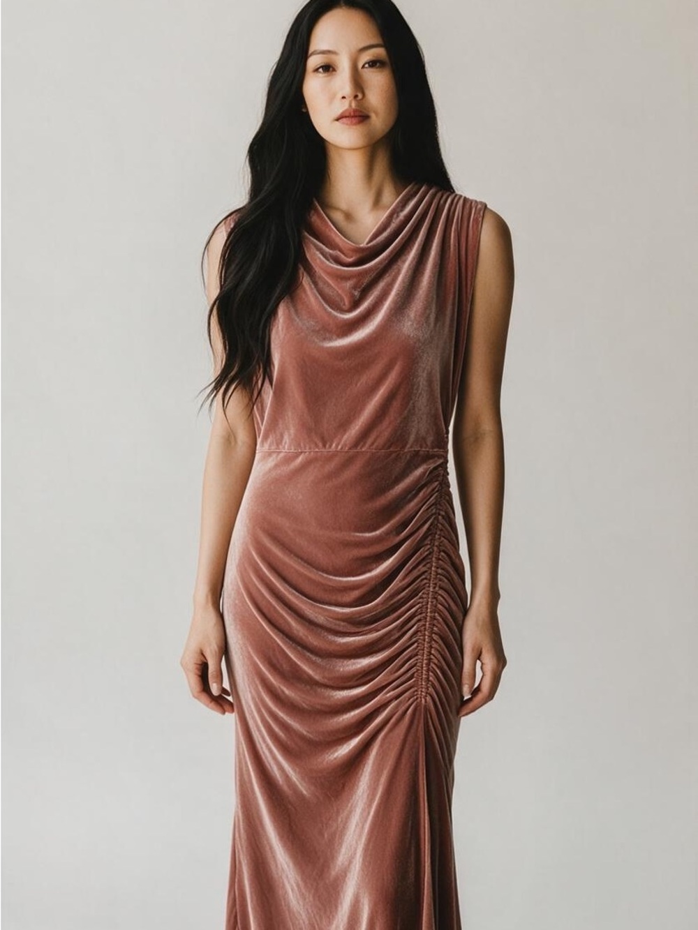 BHLDN ANTHROPOLOGIE DUSTY ROSE VELVET MAXI DRESS SZ LARGE